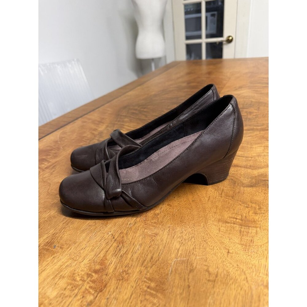 Clarks Women’s 8.5 Brown Leather Everyday Sugar Plum Shoes Block Heels Comfort